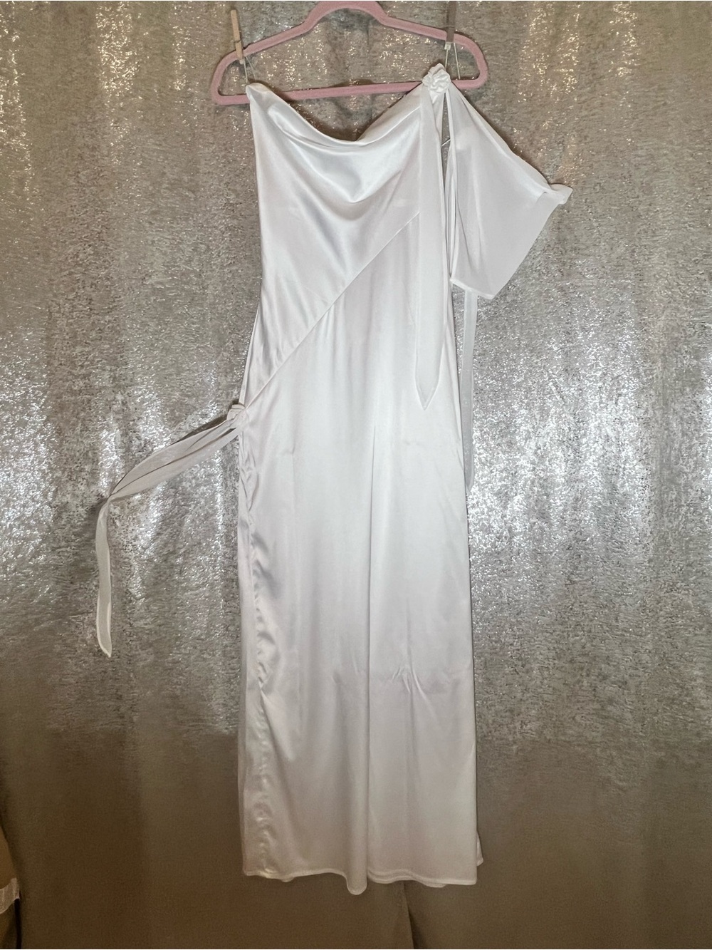 SHEIN Satin White Sheath Dress-Plunging Back-Iridescent Straps-Chiffon Details